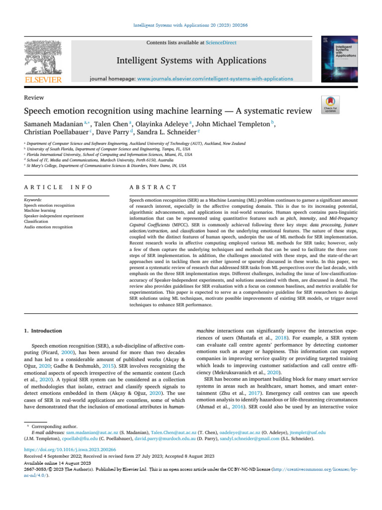 Speech emotion recognition using machine learning — A systematic review ...