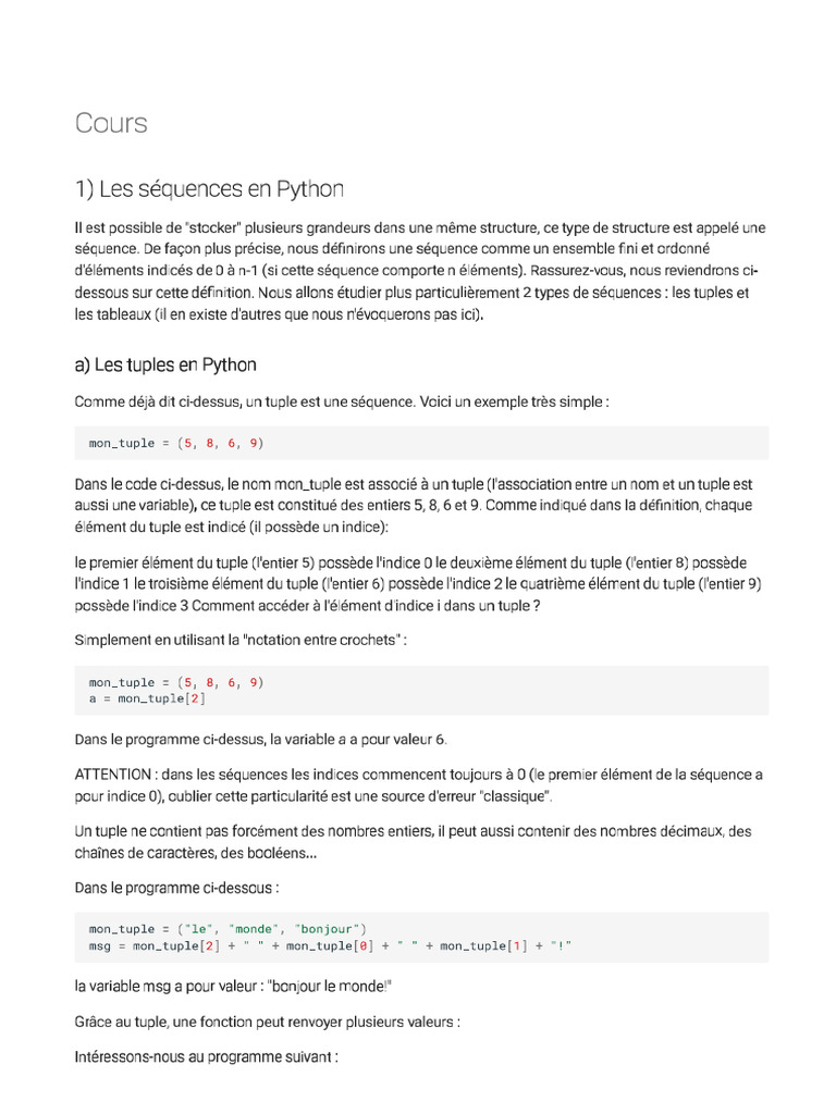 Cours Sur Les Listes Et Les Tuples | PDF