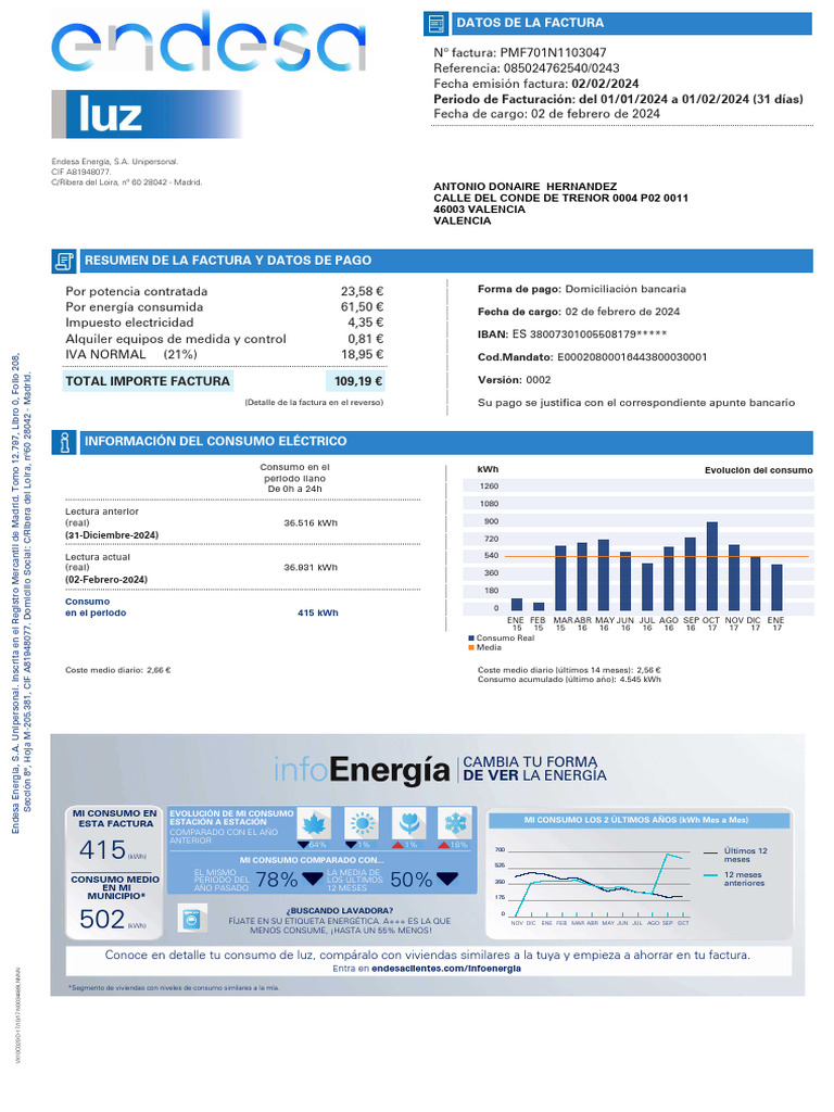 Domicilio Social y Factura Endesa | PDF