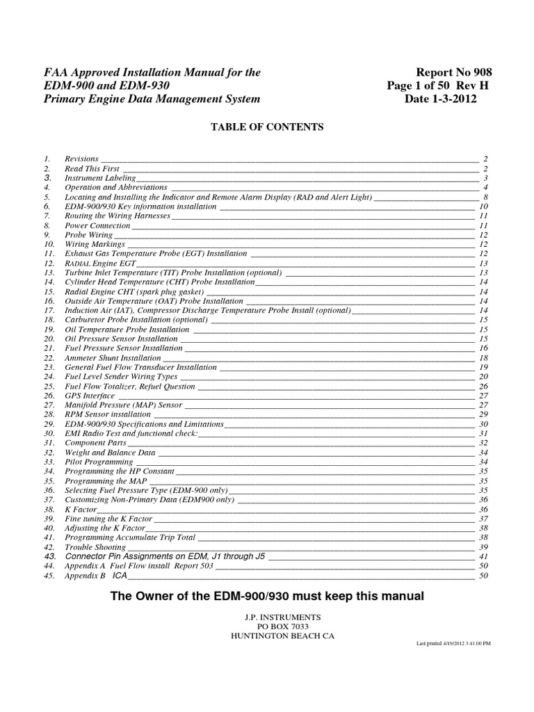 Primary Installation Manual EDM JPI | PDF | Electrical Connector ...
