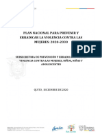 Plan Nacional de Prevención y Erradicación de La Violencia Contra Las Mujeres y Niñas 2020 2030