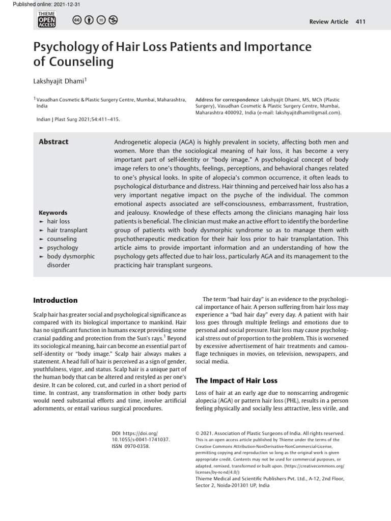 21 Psychology of Hair Loss Patients and Importance of Counseling | PDF ...
