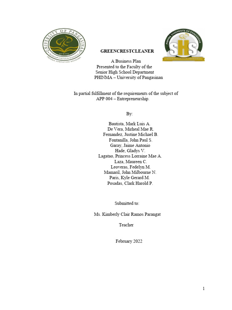 Business Plan Chapter 1 7 Pdf Employment Marketing