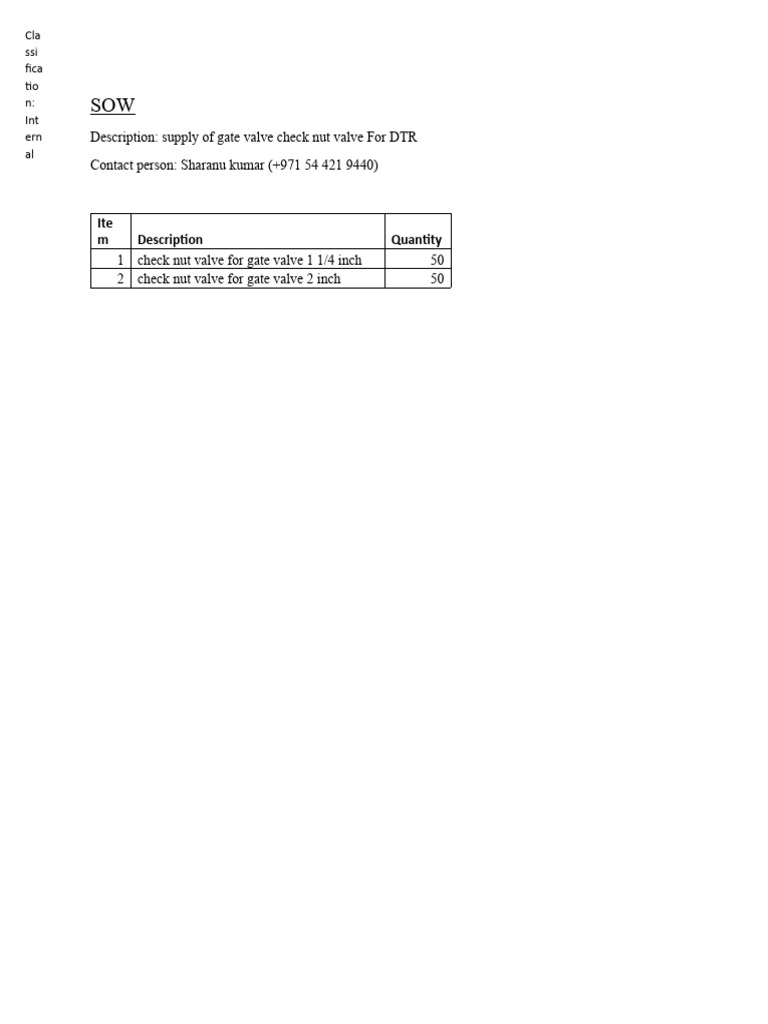 Gate Valve Check Nut Valve SOW | PDF