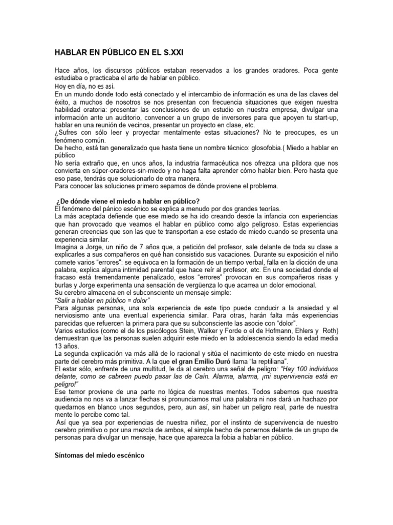 Miedo A Hablar En Público Pdf Temor Respiración