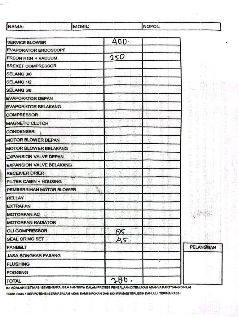 Kwitansi AC Mobil | PDF