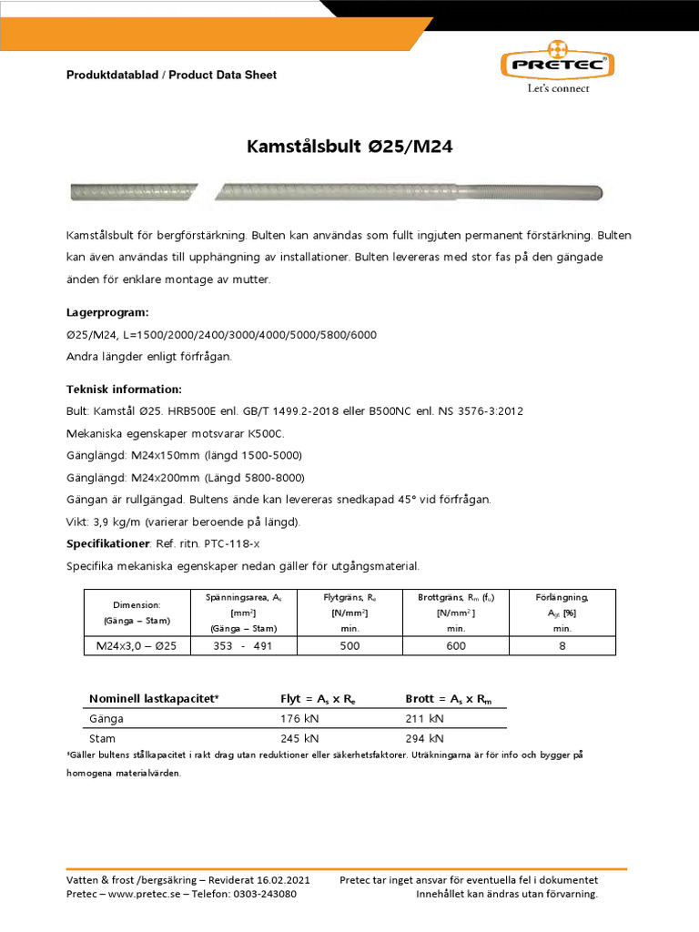 Produktdatablad Kamstalsbult O25 M24 | PDF