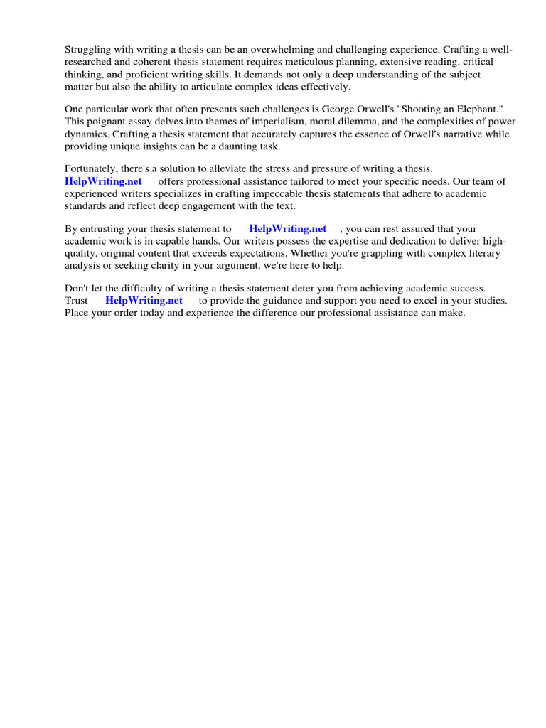 Shooting An Elephant Orwell Thesis Statement PDF