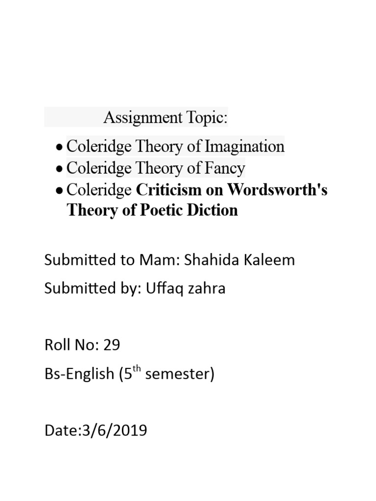 Coleridge's Imagination and Fancy Theory | PDF | William Wordsworth ...