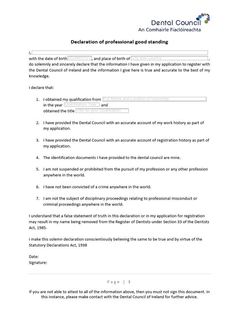 Declaration of Professional Good Standing | PDF | Notary Public | Justice