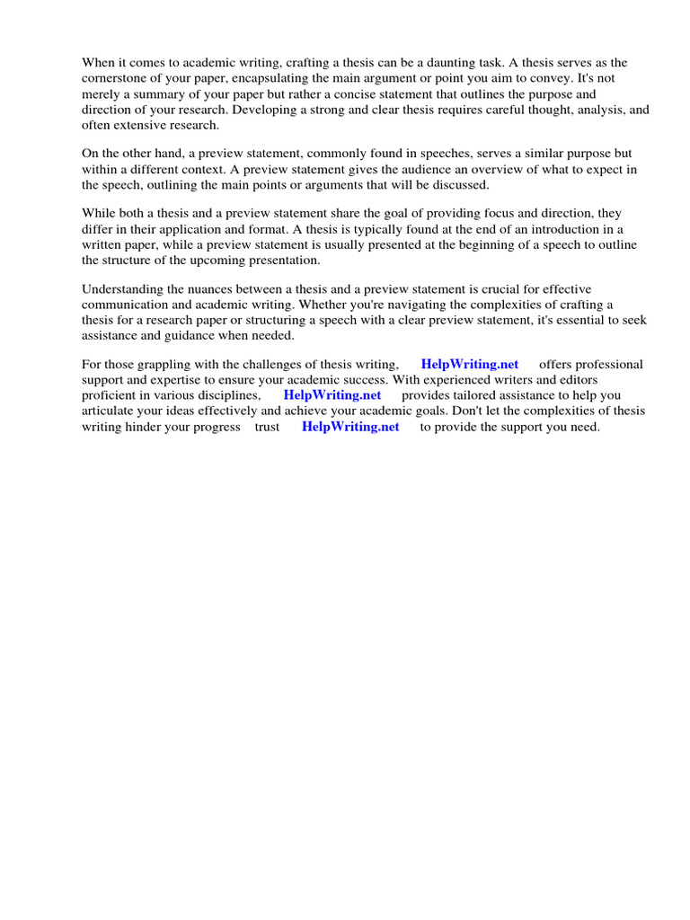 What Is The Difference Between A Thesis and A Preview Statement in A