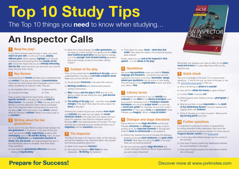 An Inspector Calls Top Ten Tips York Notes | PDF | Human Communication