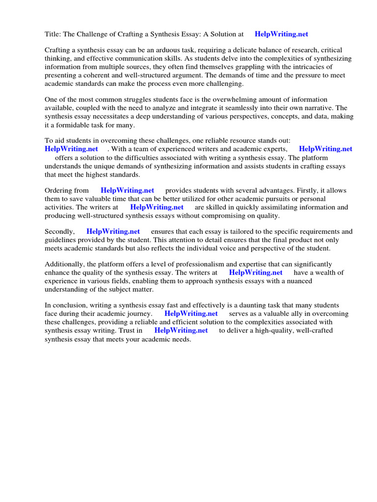 How To Write A Synthesis Essay Fast | PDF | Essays | Dialectic