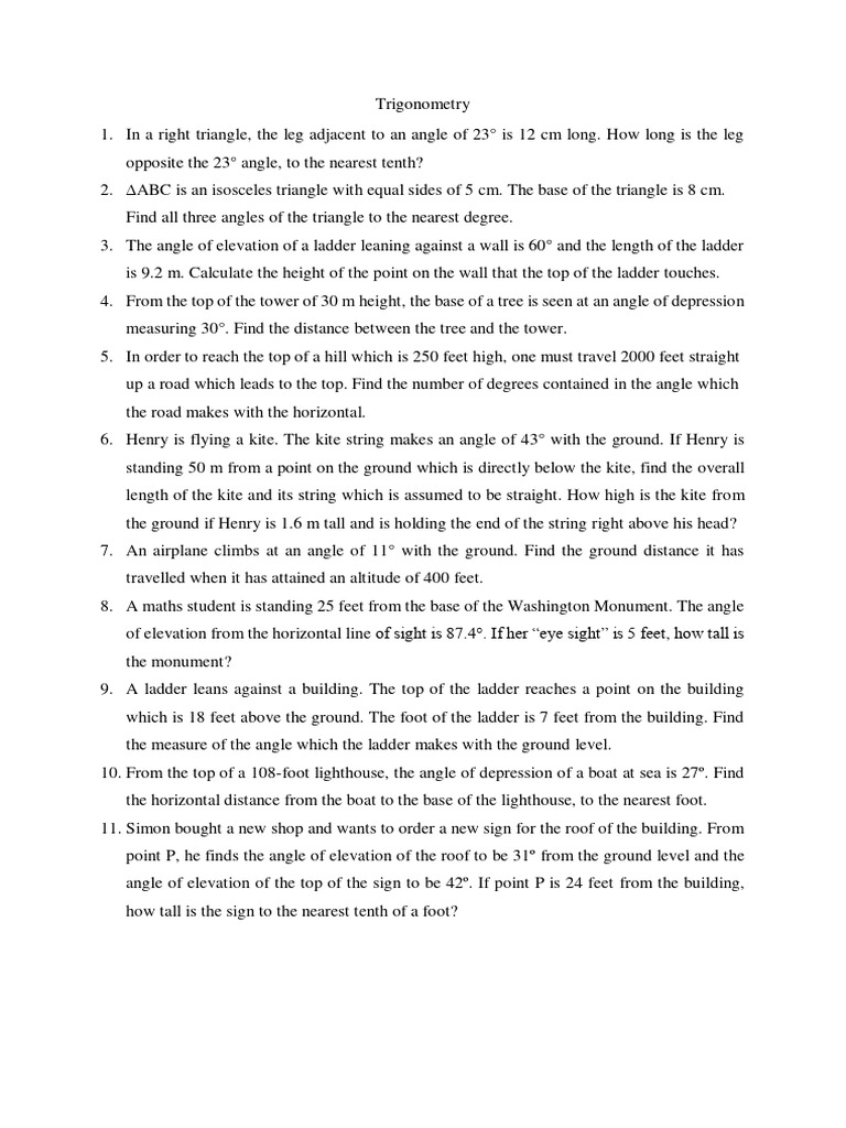 Trigonometry word problems part 1 corrected version dszc vegyipari