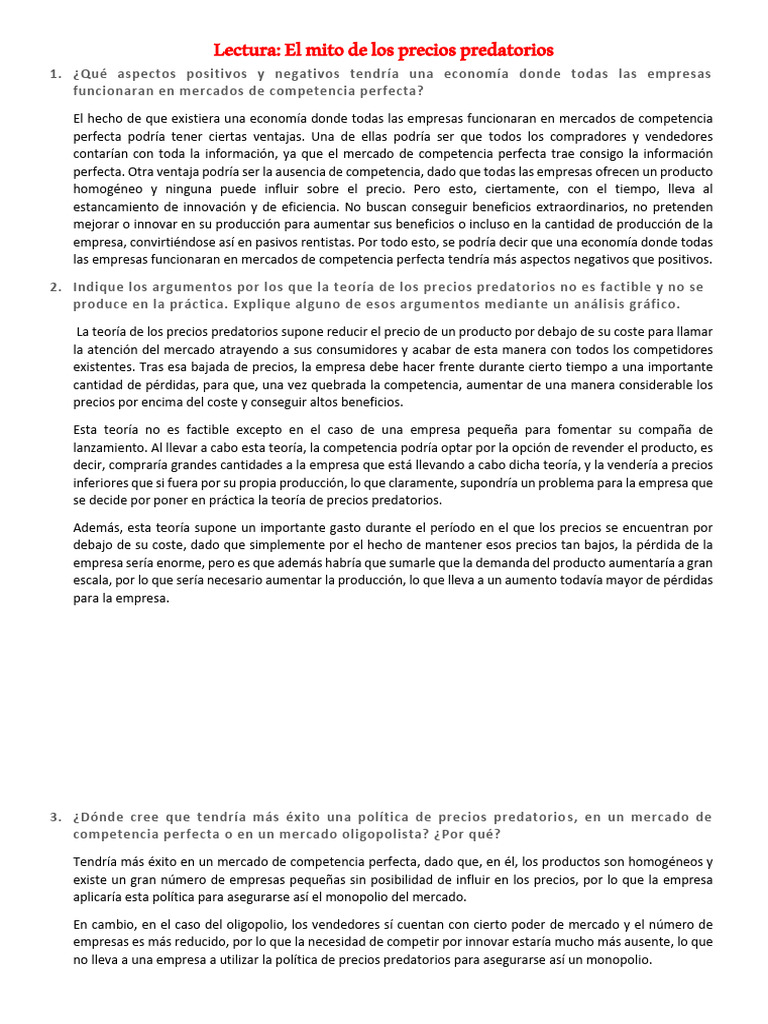Lectura 2. El Mito de Los Precios Predatorios | PDF | Mercado (economía ...
