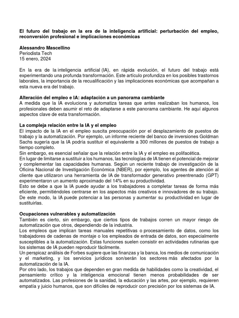 Futuro del trabajo en la era de IA | PDF | Inteligencia artificial ...