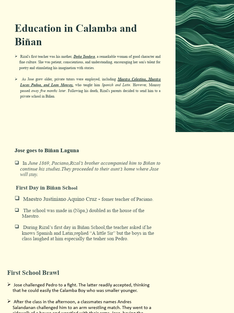 Early Education of Rizal in Calamba & Biñan | PDF | Manila
