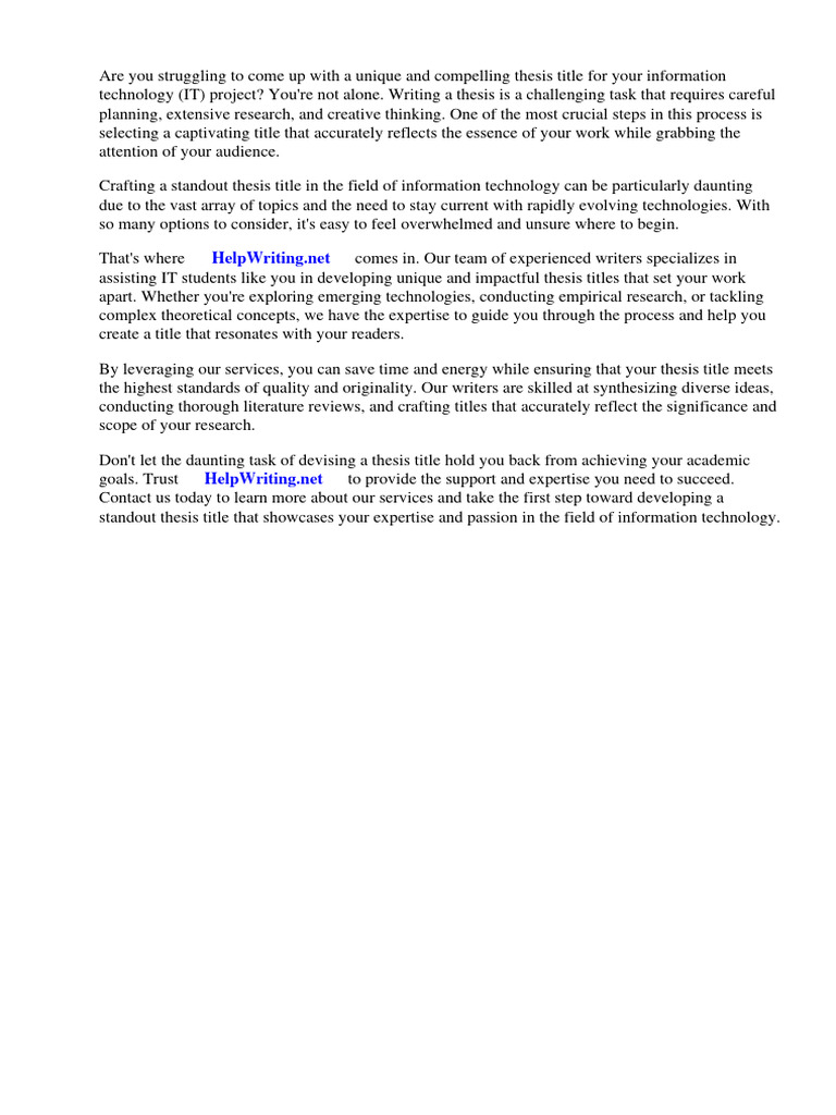 Unique Thesis Title For Information Technology Student | PDF | Thesis ...