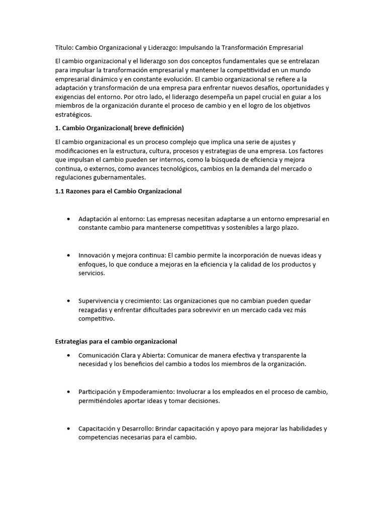 Factores del Cambio Organizacional | PDF | Liderazgo | Gestión del cambio