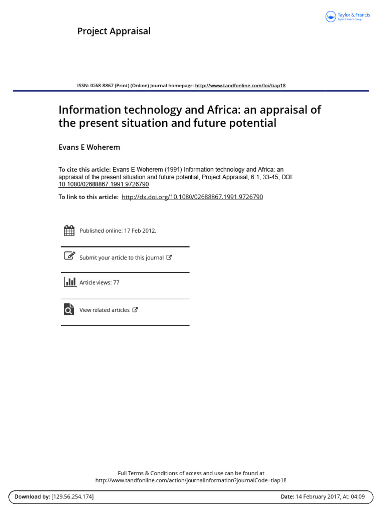 Information Technology and Africa An Appraisal of The Present Situation ...