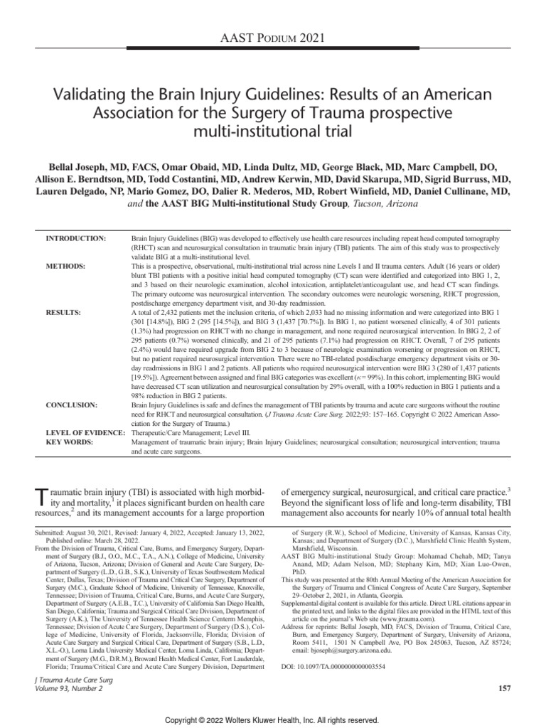 Validating The Brain Injury Guidelines | PDF | Traumatic Brain Injury