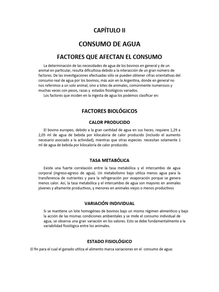 Factores que Afectan el Consumo de Agua en Bovinos | PDF | Agua | Vacas