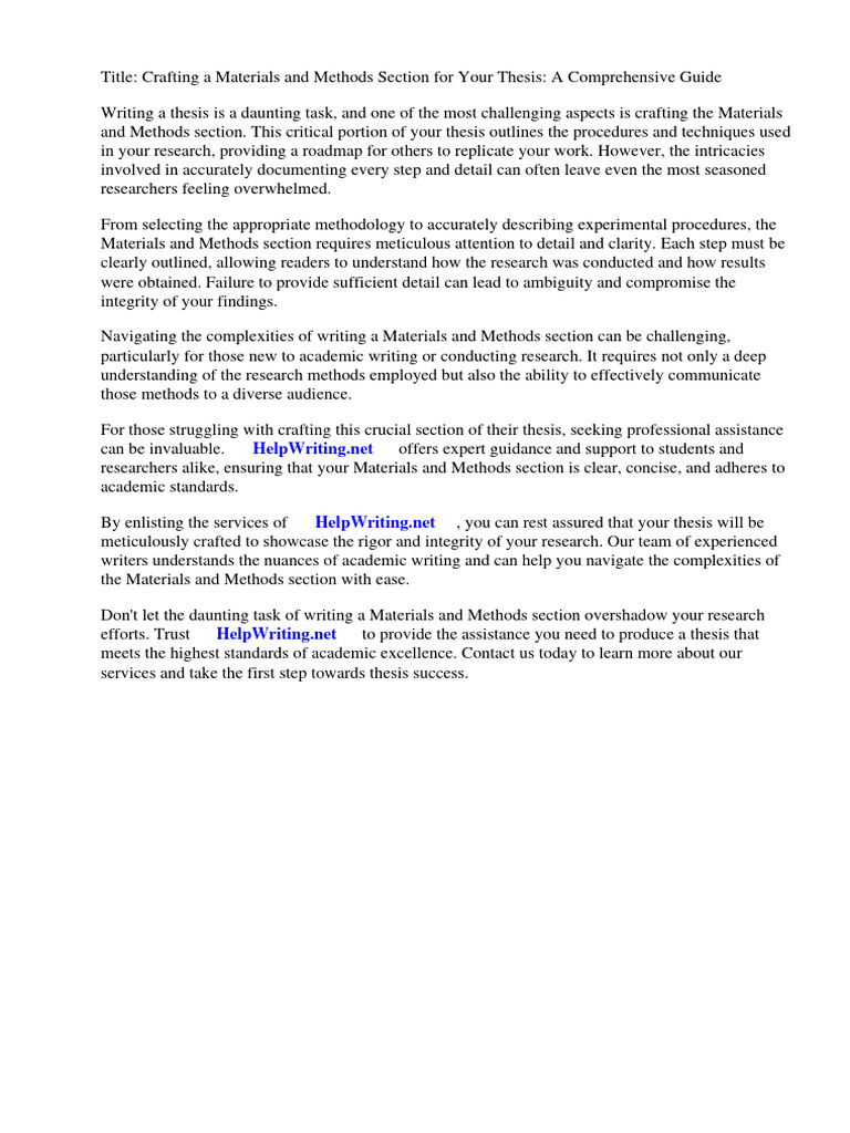 Materials and Methods Thesis Example | PDF