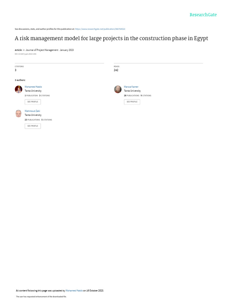 Risk Management in Egyptian Construction | PDF | Art | Computers