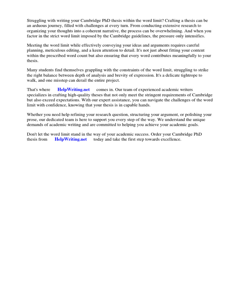 Cambridge PHD Thesis Word Limit | PDF | Thesis | Doctor Of Philosophy