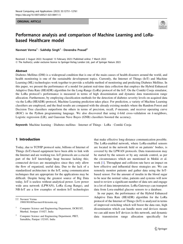 Performance Analysis and Comparison of Machine Learning and LoRa ...