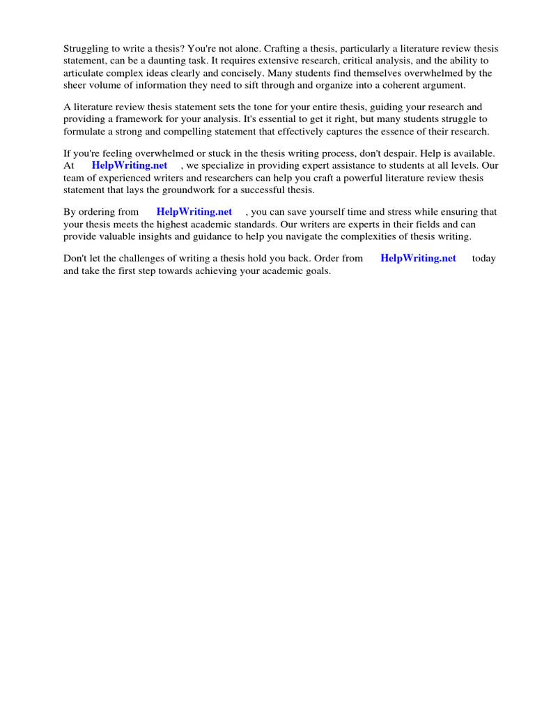 Example of a Literature Review Thesis Statement | PDF