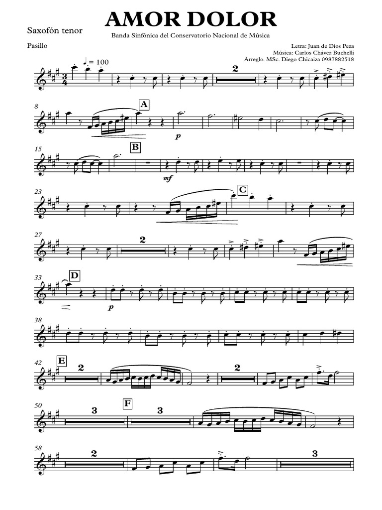 AMOR DOLOR - Saxofón Tenor | PDF, image size:768x1024