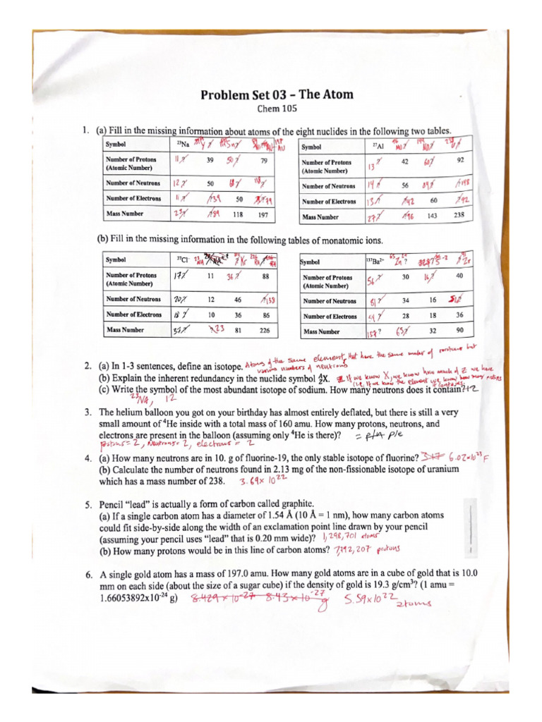 Problem Set 03 - The Atom | PDF