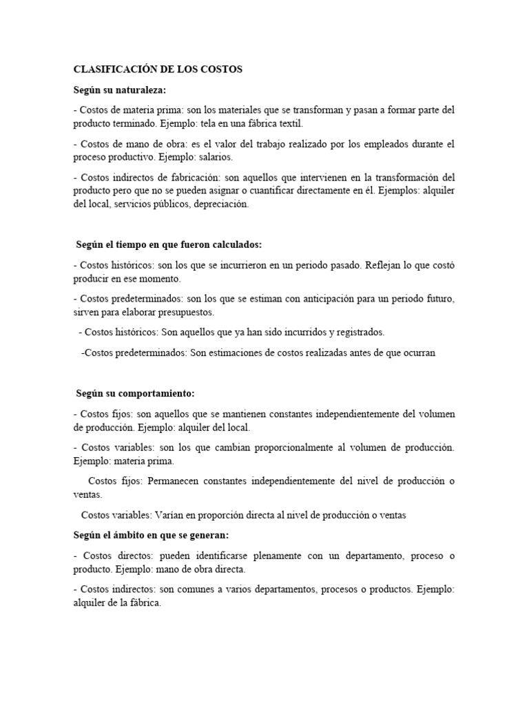 Clasificación de Costos Empresariales | PDF | Business | Economias