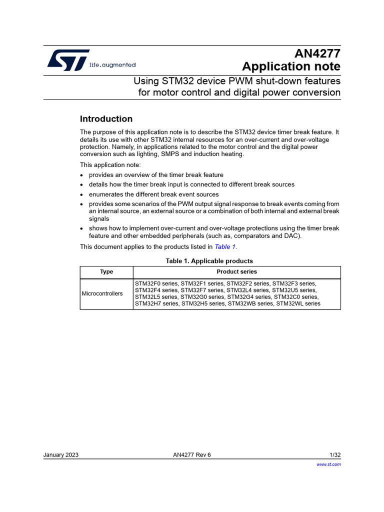 An4277 using stm32 device pwm shutdown features for motor control and