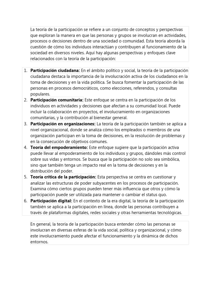 Teoría de la Participación Ciudadana y Comunitaria | PDF ...
