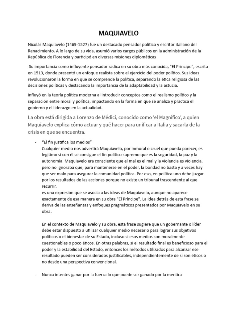 MAQUIAVELO | PDF | Nicolás Maquiavelo | El príncipe