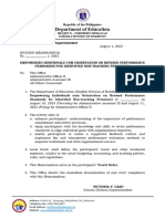 Memorandum Empowering Individuals Cum Orientation On Revised Performance Standards For Identified Non Teaching Personnel