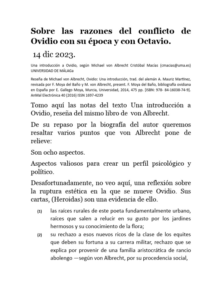 Biografía y conflicto de Ovidio | PDF | Clásicos