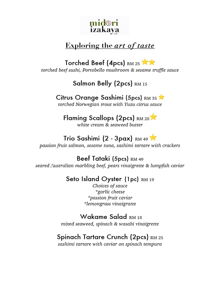 Midori Sushi Menu and Prices | PDF | Sushi | Sauce