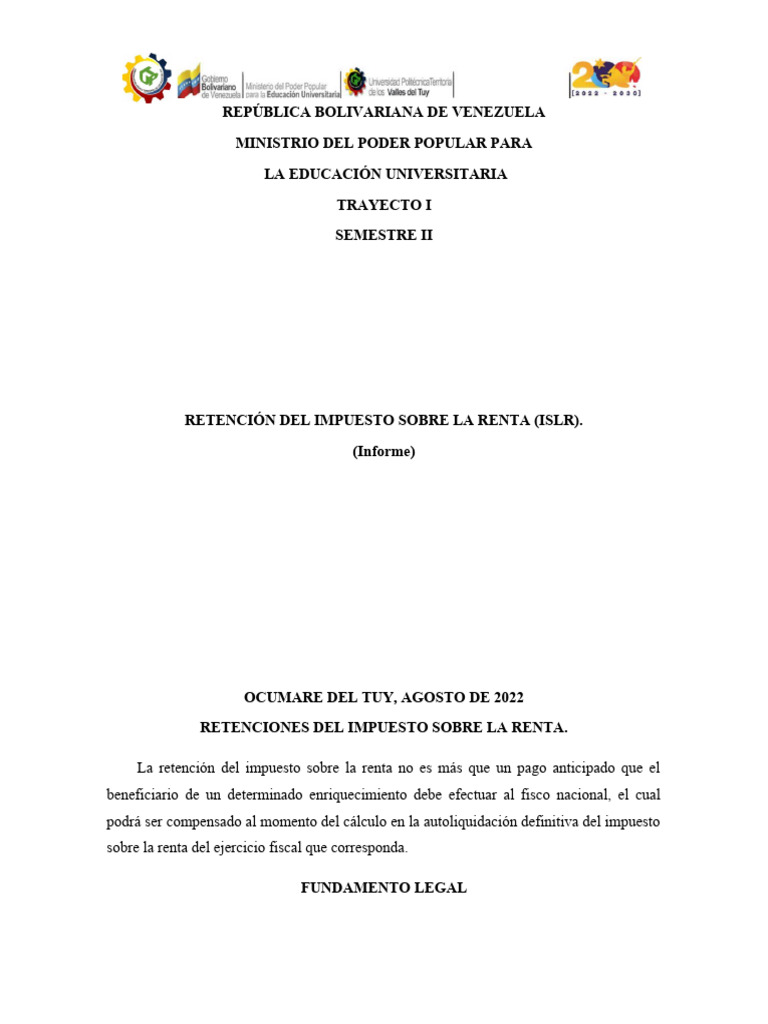Retención del Impuesto sobre la Renta | PDF | Impuestos | Impuesto ...