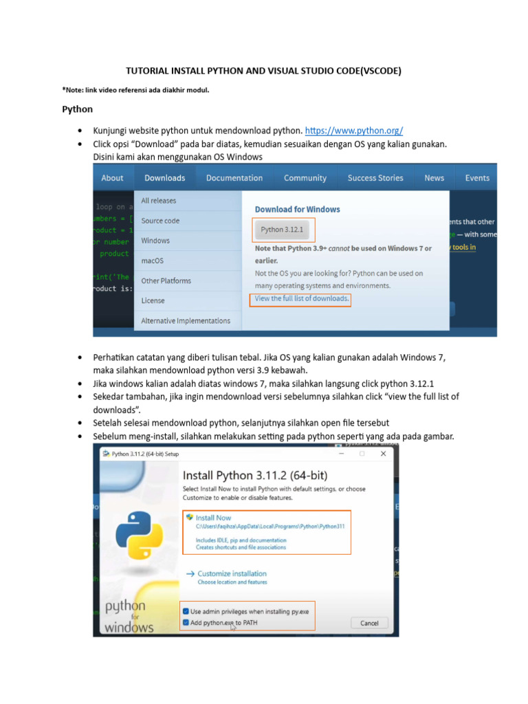 Modul Panduan Install Python Dan Vscode Di Windows | PDF