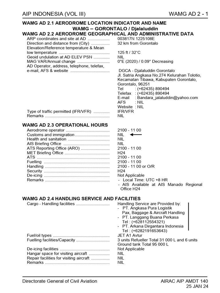 140-WAMG AD 2.1 To AD 2.24 AIRAC AIP AMDT 140 25 JAN 24 | PDF | Visual ...