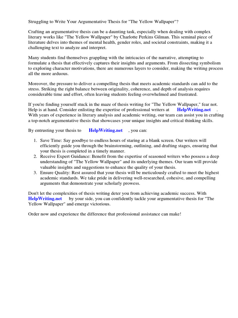 Argumentative Thesis For The Yellow Wallpaper Download Free PDF The