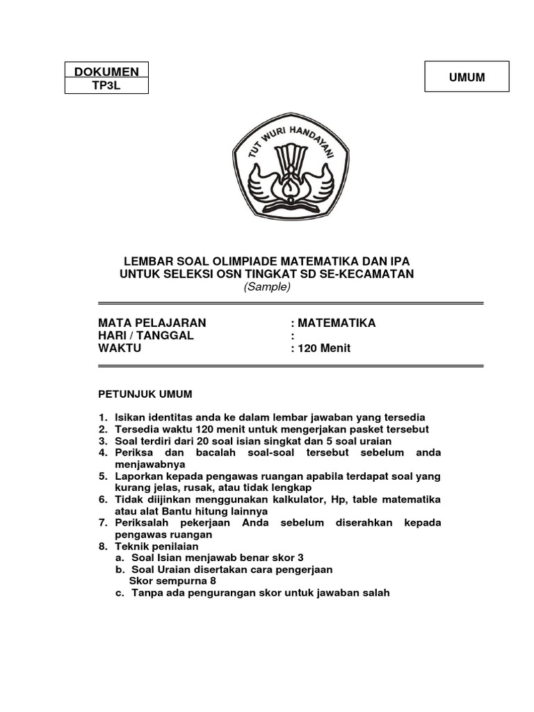 Lembar soal olimpiade matematika pdf