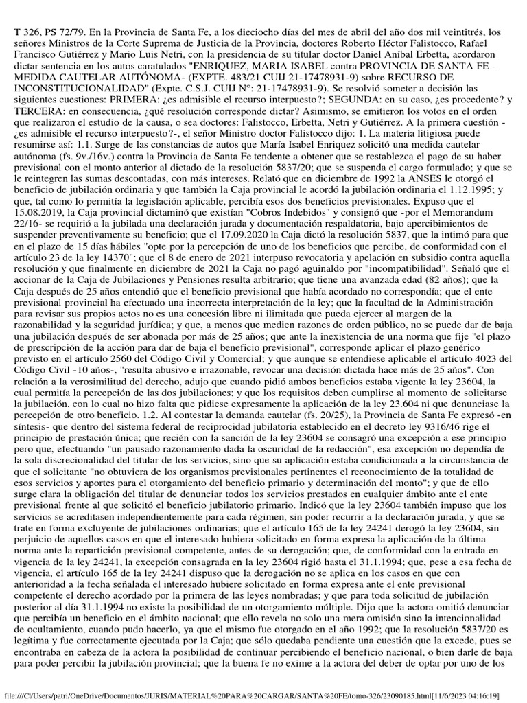 SeguridadSocial Jurisprudencia ENRIQUEZ MARIA ISABEL Suspension Del 