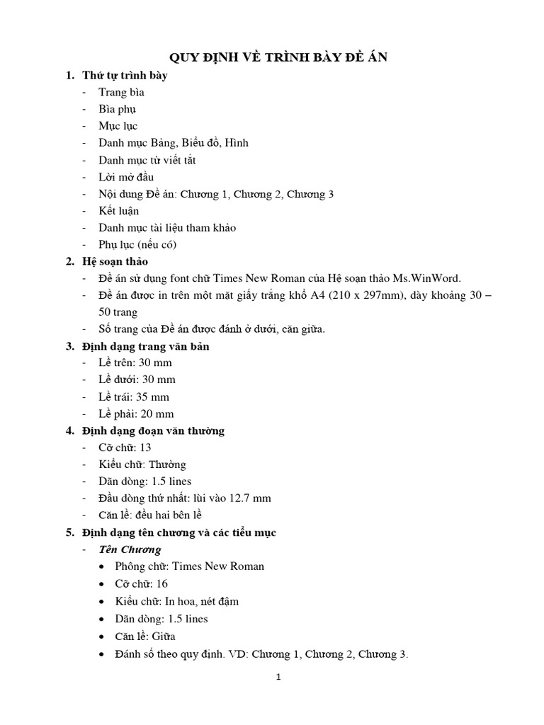 QUY ĐỊNH VỀ TRÌNH BÀY ĐỀ ÁN | PDF