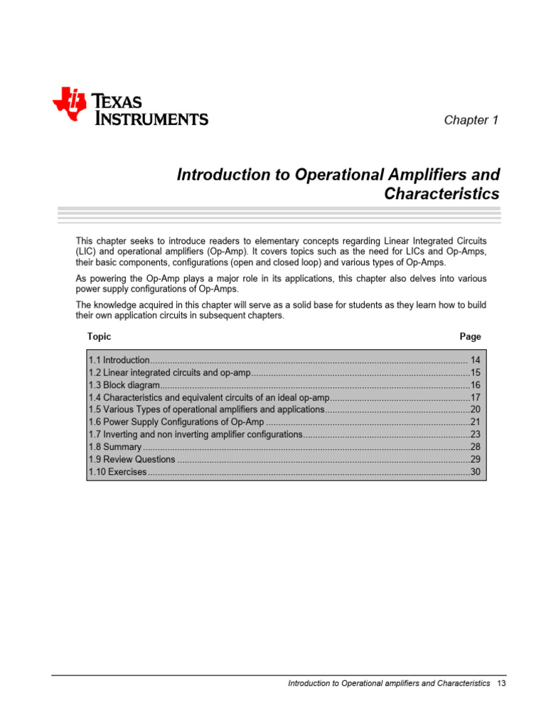 Introduction to Operational Amplifiers and Characteristics Circuit Diagram