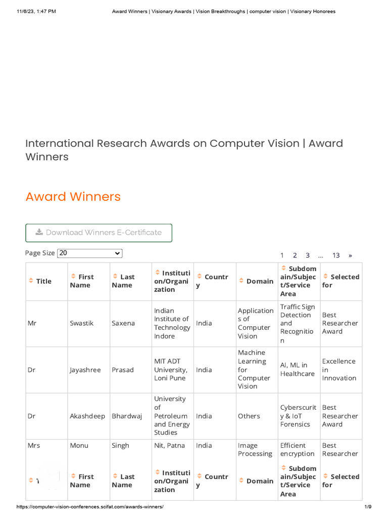 International Computer Vision Awards | PDF | Computer Vision ...