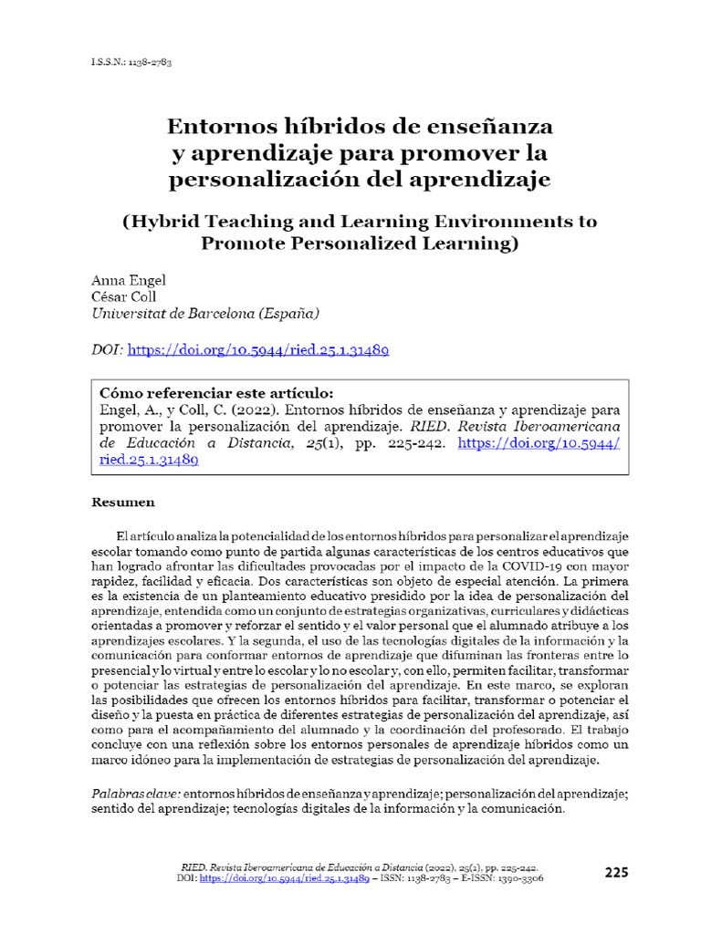 Vista de Entornos Híbridos de Enseñanza y Aprendizaje para Promover La ...